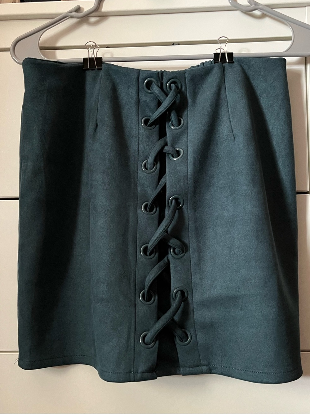 Teal Lace-Up Suede Mini Skirt Size XL